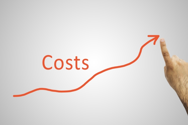 A hand pointing at an upward-trending red line with the word "Costs."