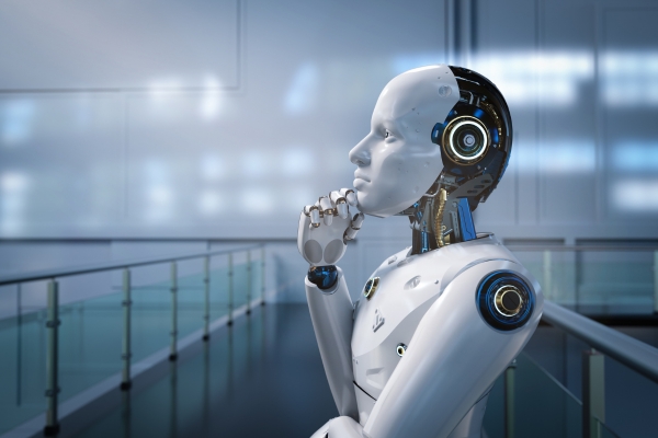 A robot that looks like it's thinking, representing common concerns about autonomous robots.